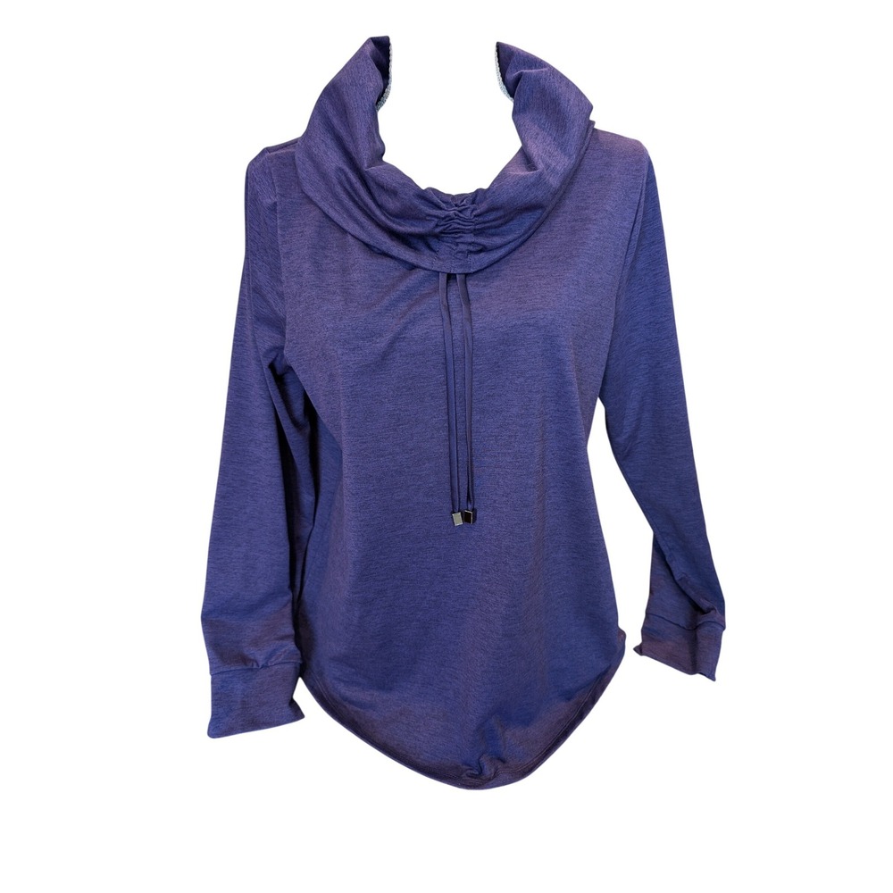 Chicos Womens Purple Heathered Cowl Neck Long Sleeve Top Size 1 Medium